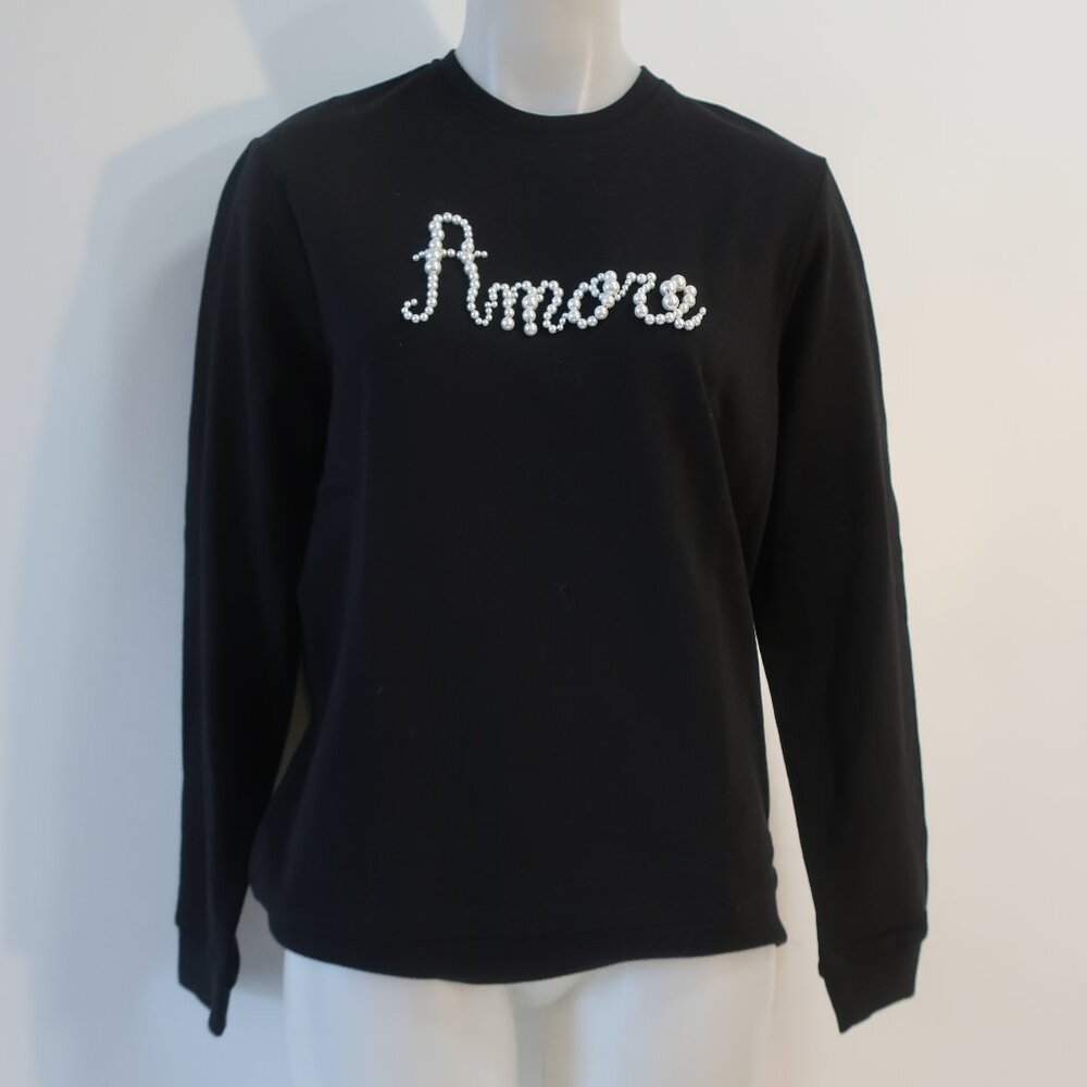 NWT Womens Regina Black White Pearl Bead Amore Pullover Sweatshirt M